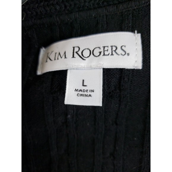 Kim Rogers Women's Black Large Cotton Knit Open Front Cardigan Sweater - Picture 2 of 6